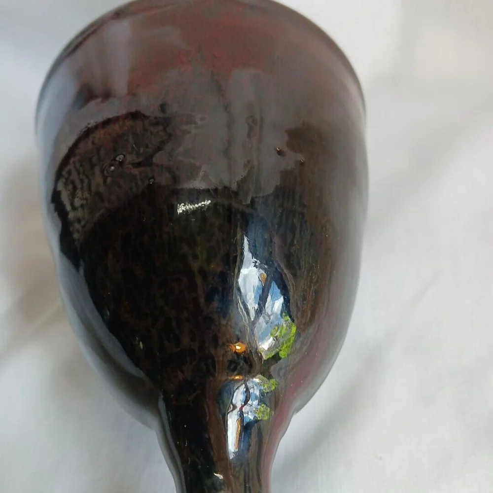 Studio Art Pottery Wine Goblet Signed Brown Stoneware